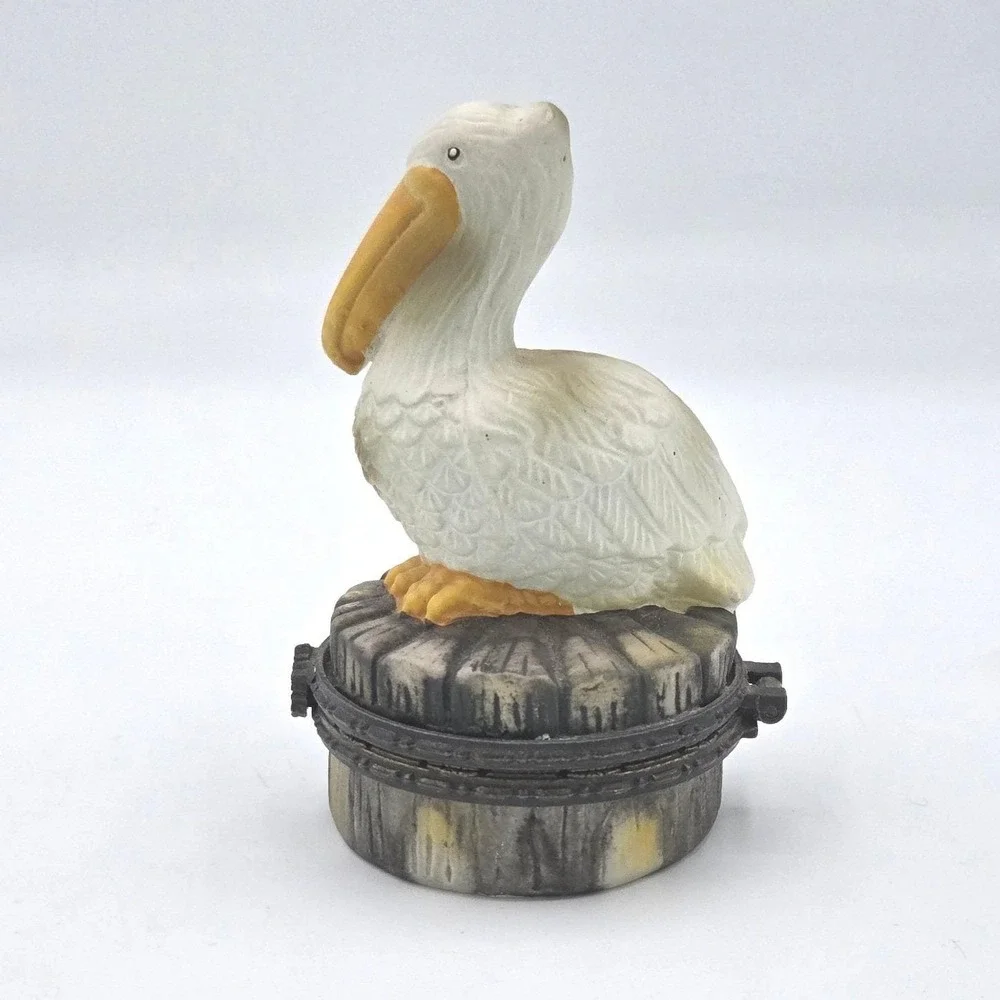 Pelican on Pier Porcelain Hinged Trinket Box -‎ Nautical Bird Keepsake 3
